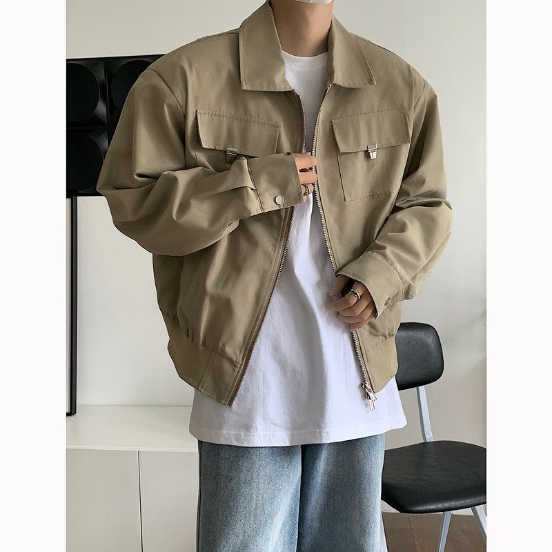 Herre Cargo Jacket 2024 Solid Loose Fit