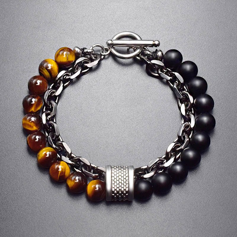 Frostet Kart Stein Herre Armbånd Beaded Metall Smykker