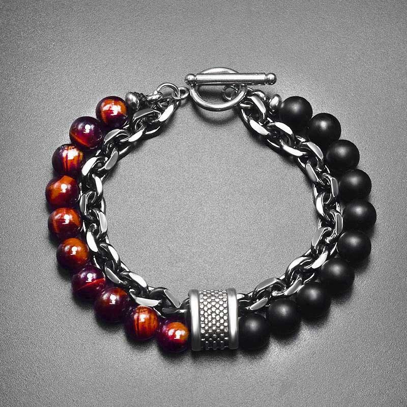 Frostet Kart Stein Herre Armbånd Beaded Metall Smykker