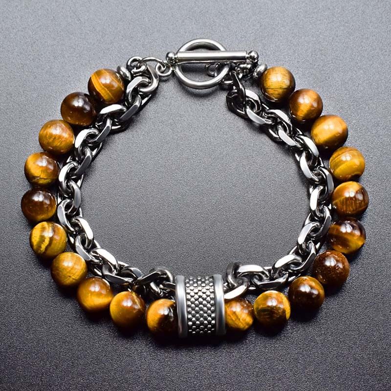 Frostet Kart Stein Herre Armbånd Beaded Metall Smykker