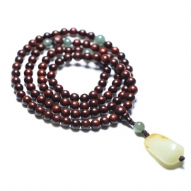 Lobulær Rød Sandeltre 108 6mm Rosenkrans Perler Armbånd Håndsnor Hetian Jade Anheng Smykker Buddha