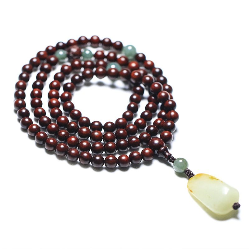 Lobulær Rød Sandeltre 108 6mm Rosenkrans Perler Armbånd Håndsnor Hetian Jade Anheng Smykker Buddha