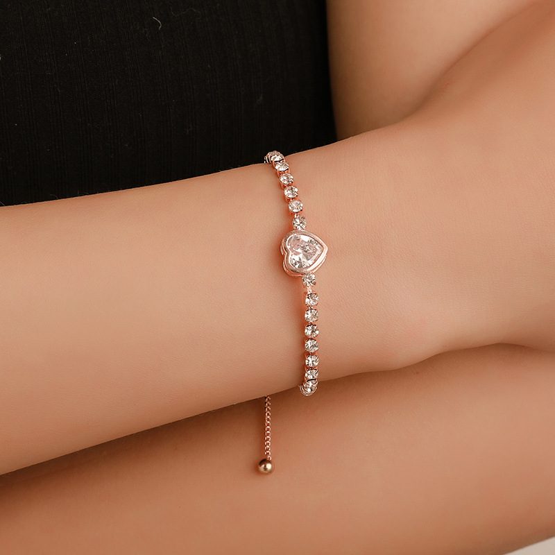 Mote Rose Gold Heart Zircon Armbånd Legering Diamond Dame