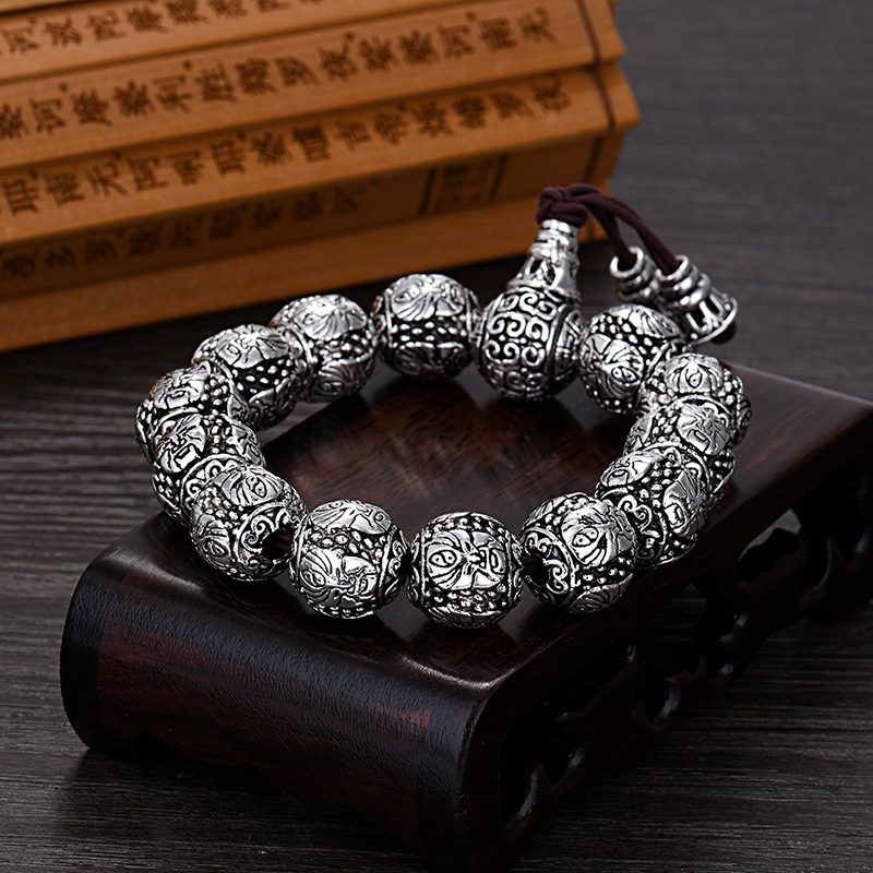 Retro Love Double Pixiu Armbånd Mote Trendy Guan Gong Wu Buddha Beads For Menn Gamle Thailandske Sølvarmbånd