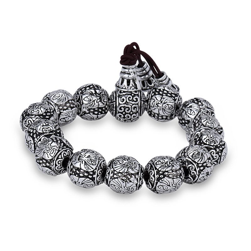 Retro Love Double Pixiu Armbånd Mote Trendy Guan Gong Wu Buddha Beads For Menn Gamle Thailandske Sølvarmbånd