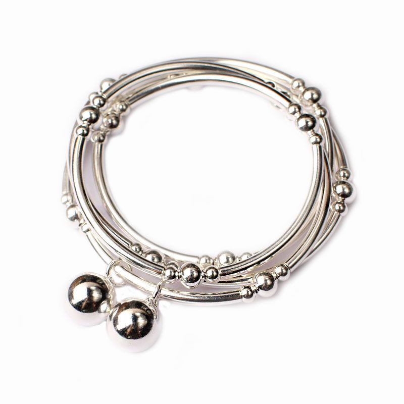 S925 Silver Bend Tube Small Ball Bead Armbånd Fire Rings Originalt Diy Beaded Gave For Kvinner