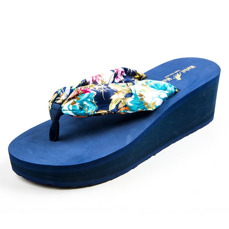 2024 Sommer Bohemian Flip-flops Høyhælte Tøfler For Kvinner Sklisikker Mote Strand Sandaler