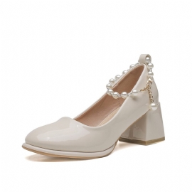 Pearl Flat Shoes Dame 2024 Høst Ny Elegant Temperament Grunne Munn Tykke Hæler Høye