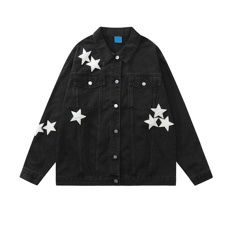 Denimjakke For Menn 2024 Star Patch Trim Jacket