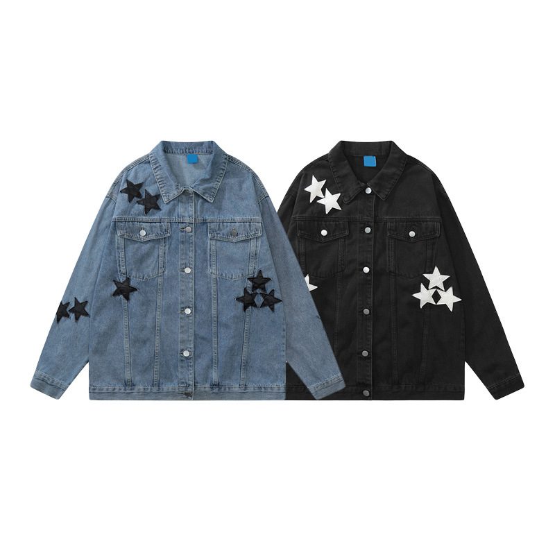 Denimjakke For Menn 2024 Star Patch Trim Jacket