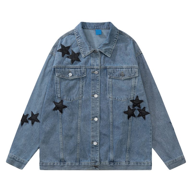 Denimjakke For Menn 2024 Star Patch Trim Jacket