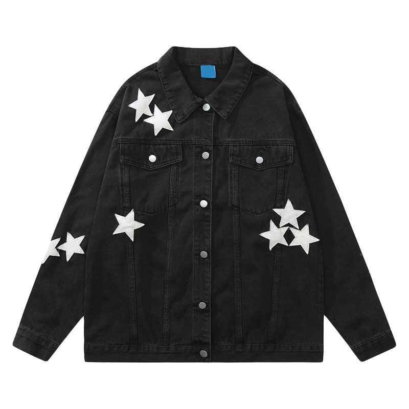 Denimjakke For Menn 2024 Star Patch Trim Jacket