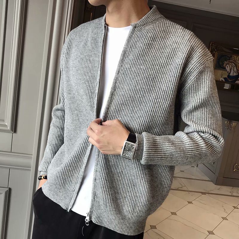 Menn Zipper Cardigan Knit Slim Fit Trendy Yttertøy Jakker