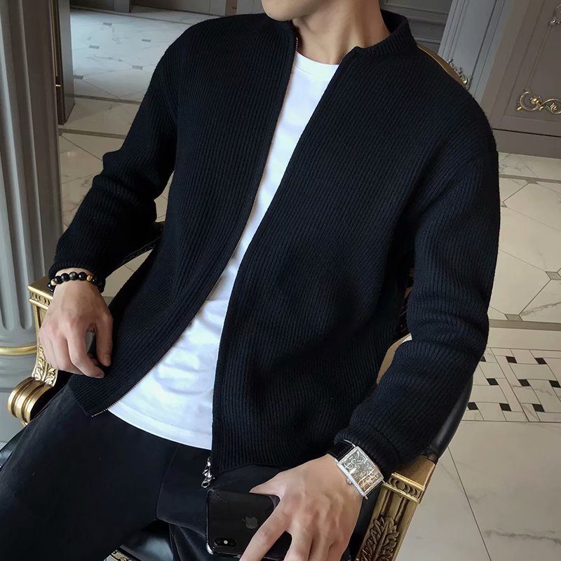 Menn Zipper Cardigan Knit Slim Fit Trendy Yttertøy Jakker