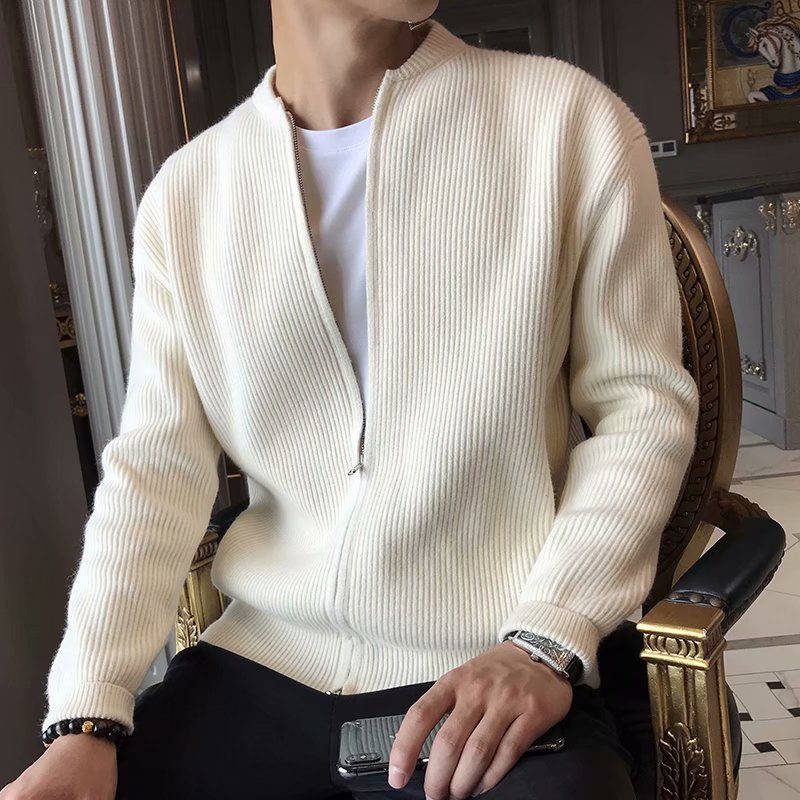 Menn Zipper Cardigan Knit Slim Fit Trendy Yttertøy Jakker