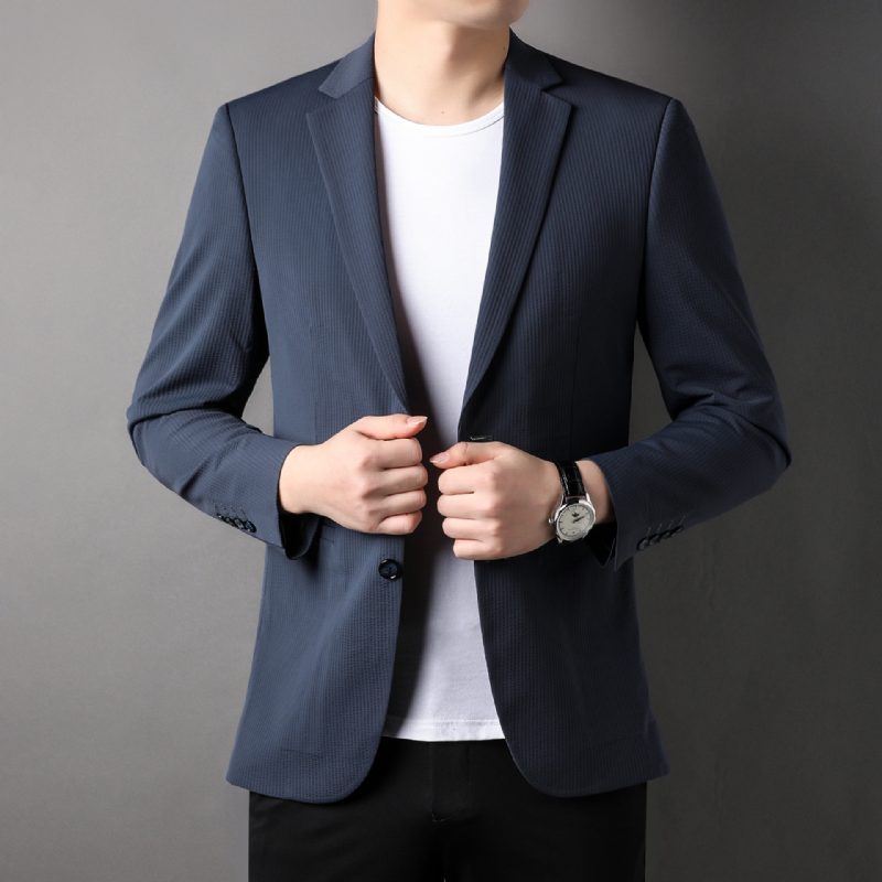 2024 Ensfarget Business Blazers Herre Fritidsjakke Trendy Slim Kjole