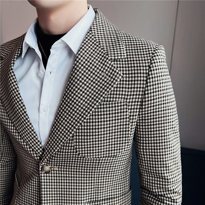 2024 Våren Blazere For Menn Houndstooth Slim Fit To Spenner