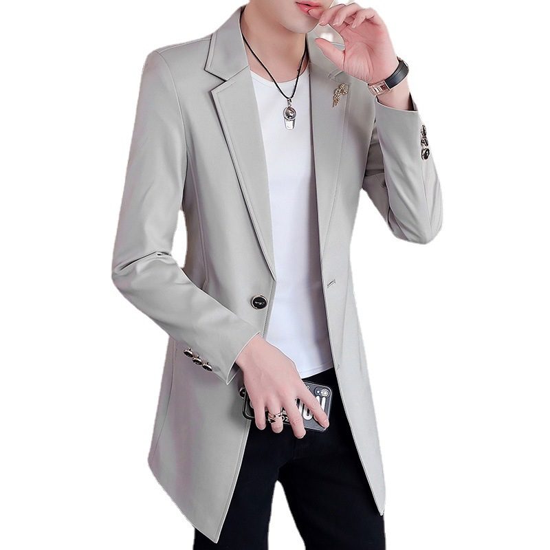 Blazere For Menn Casual Trench Coat Slim Fit Trendy Midt Lengde To Knapper