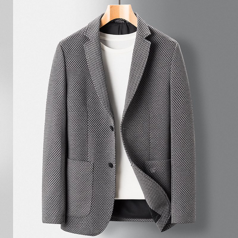 Casual Blazers For Menn Høst Og Vinter Business Single Western Strikket Broderijakke