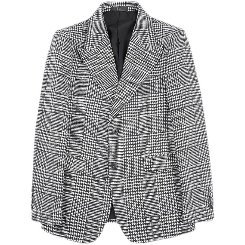 Casual Blazers Houndstooth Single Breasted To Knapper Høst Vinterfrakk