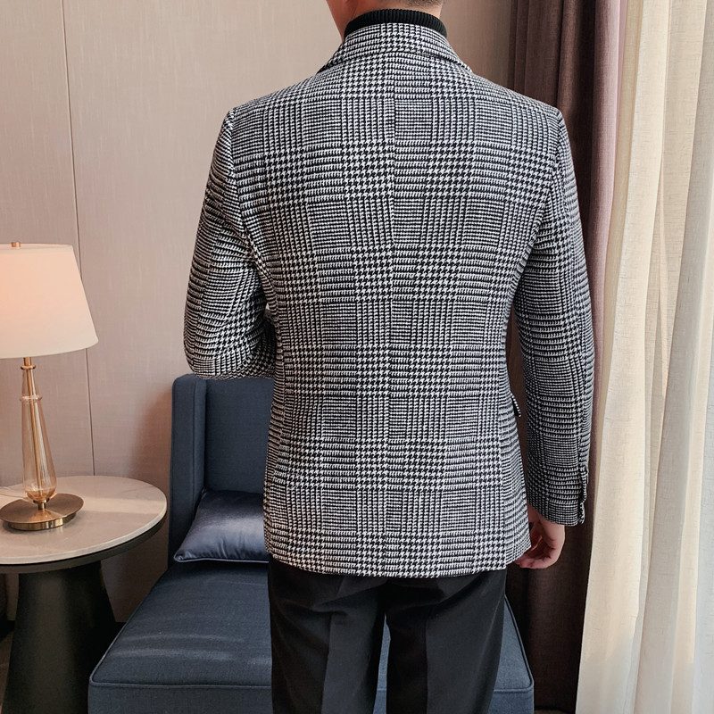 Casual Blazers Houndstooth Single Breasted To Knapper Høst Vinterfrakk