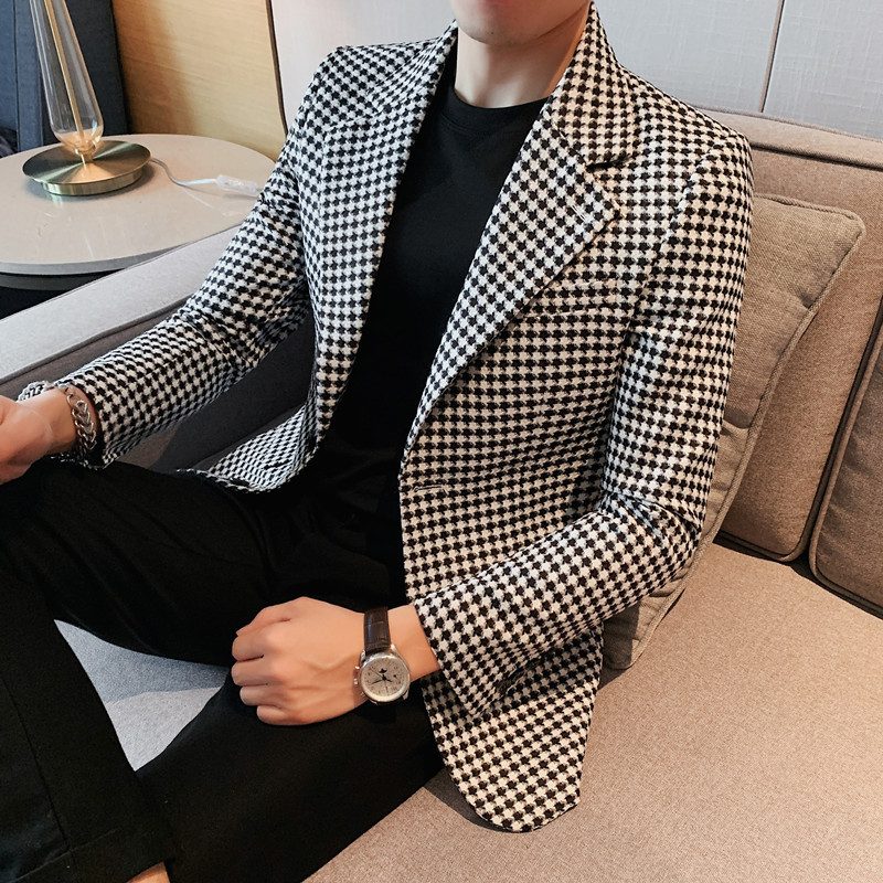 Casual Blazers Houndstooth Single Breasted To Knapper Høst Vinterfrakk