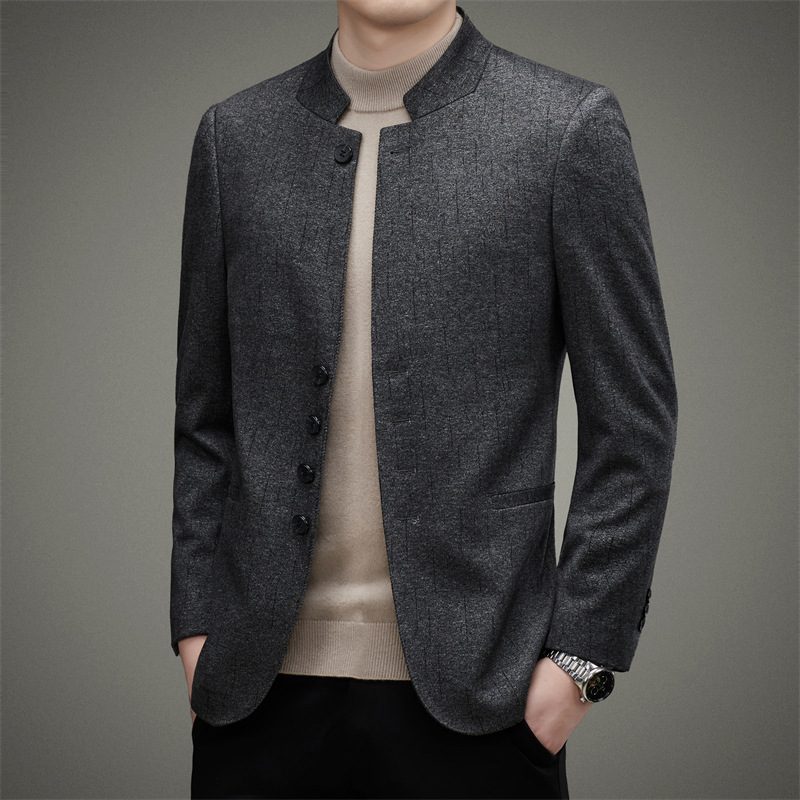 Menns Blazers Kåpe Høst Retro Cardigan Stativ Krage Slim Fit Trend