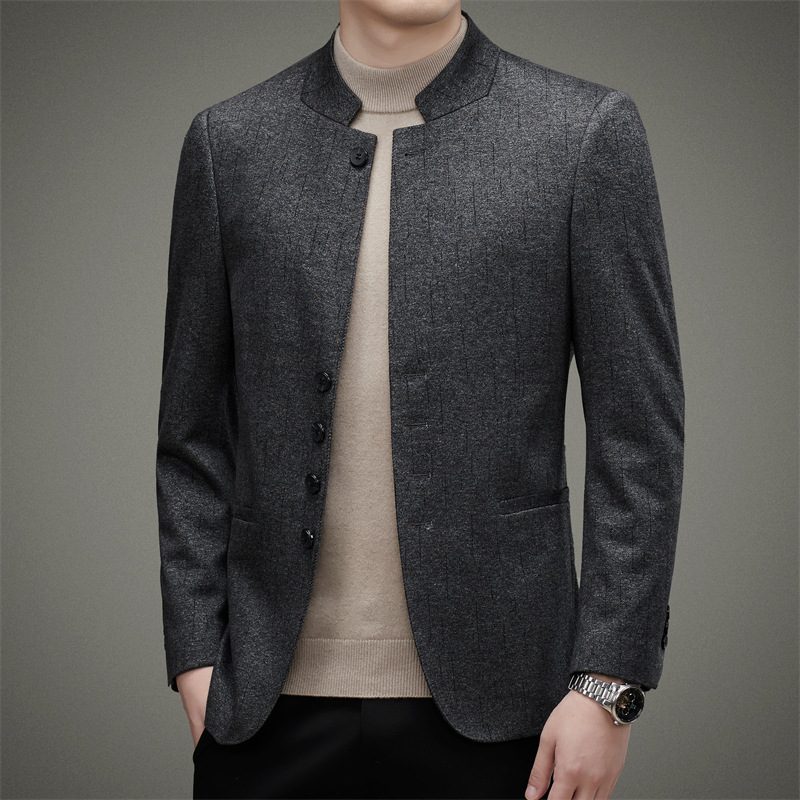 Menns Blazers Kåpe Høst Retro Cardigan Stativ Krage Slim Fit Trend