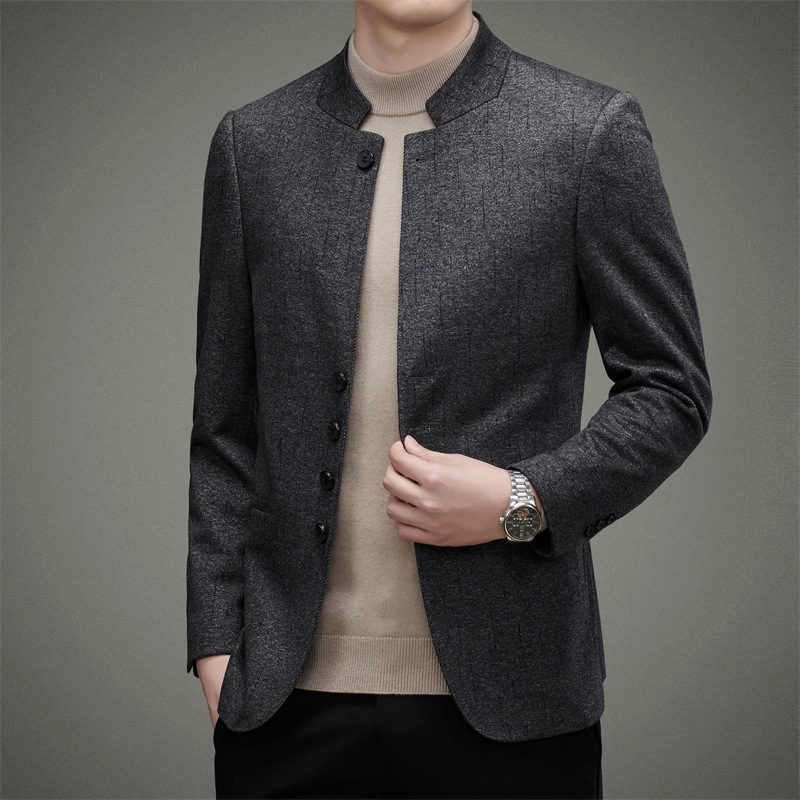 Menns Blazers Kåpe Høst Retro Cardigan Stativ Krage Slim Fit Trend