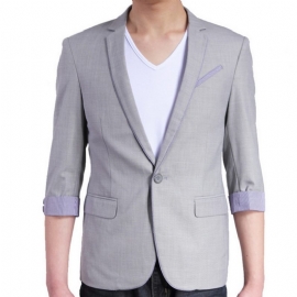 Tre-kvarts Erme Casual Blazers Herrefargematchende Kåpe Firkantet Krage Slim Fit