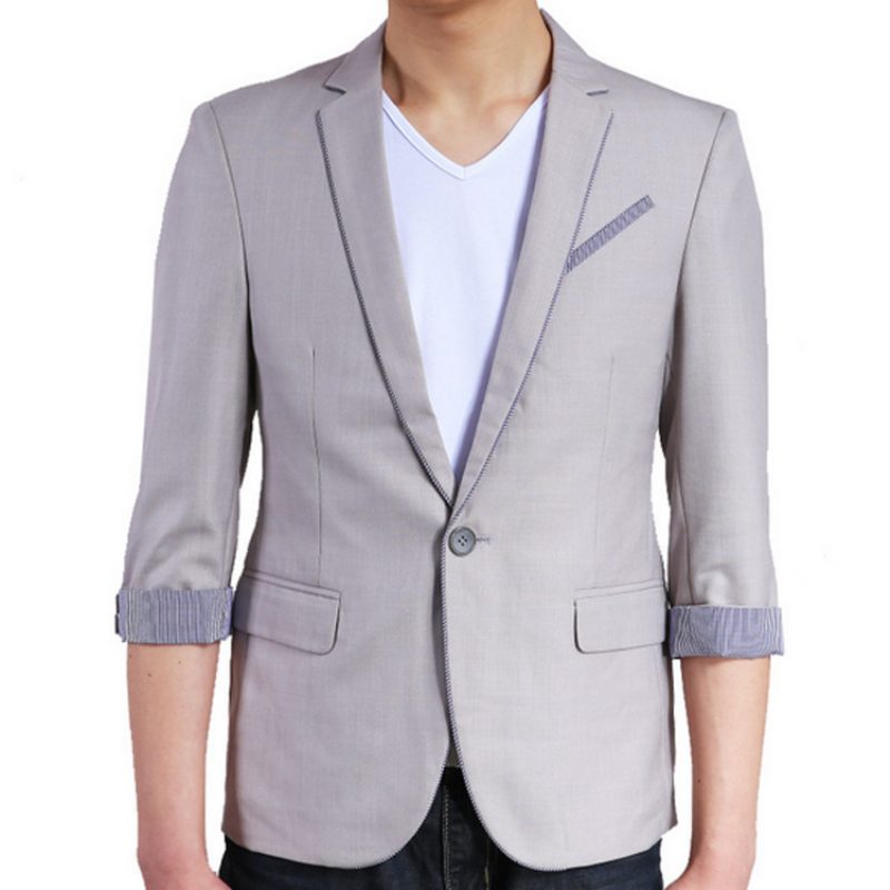 Tre-kvarts Erme Casual Blazers Herrefargematchende Kåpe Firkantet Krage Slim Fit