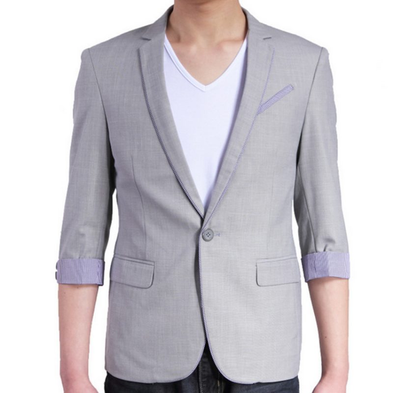 Tre-kvarts Erme Casual Blazers Herrefargematchende Kåpe Firkantet Krage Slim Fit