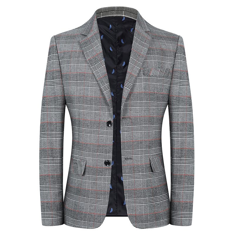 Vår Og Høst Tynne Blazers For Menn Casual Rutete Løs Slim Fit Kjekk Trend