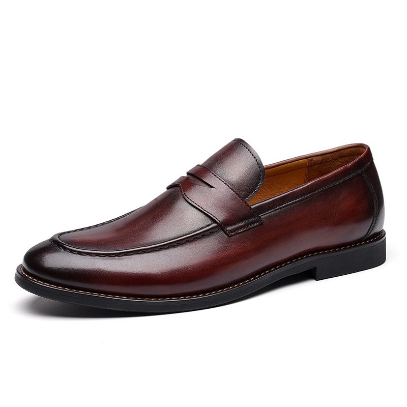 Fjærsett Med Føtter Business Herresko Fritidssko Tykksålede Herre Loafers Ekte Skinn Slip-on Dress Sko Menn Kuskinn