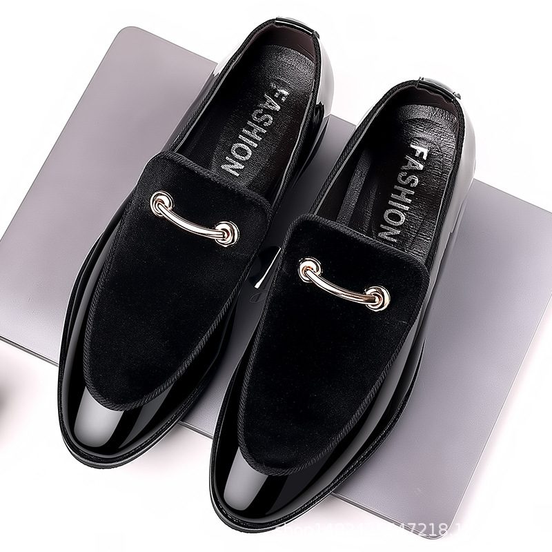 Kjole Sko Semsket Lakk Skinn Fritidssko Trendy Loafers Bryllup Herre Sko Hårstylist Flats