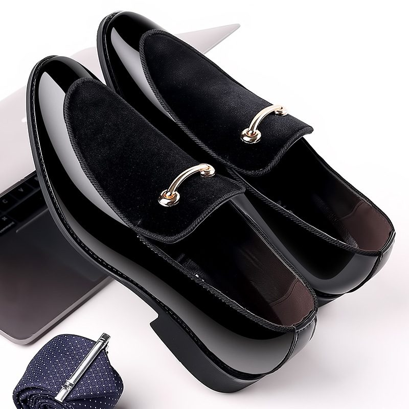 Kjole Sko Semsket Lakk Skinn Fritidssko Trendy Loafers Bryllup Herre Sko Hårstylist Flats