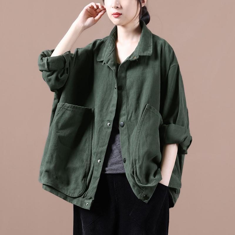 2024 Loose Jacket Dame Large Pocket Langermet Lapel Coat Single Breasted