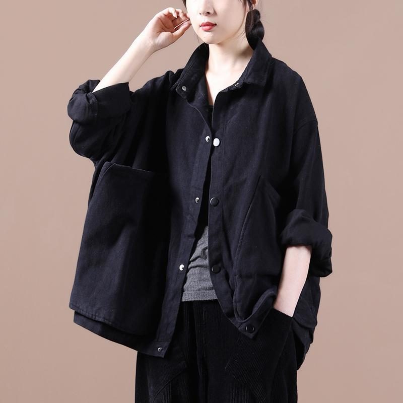 2024 Loose Jacket Dame Large Pocket Langermet Lapel Coat Single Breasted