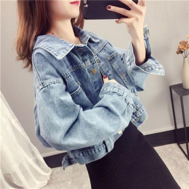 Denimjakke Dame Loose Cropped Jacket