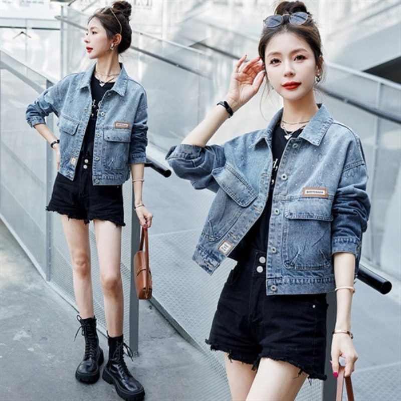 Jeans Dame Large Pocket Vintage Fashion Short Casual Jacket