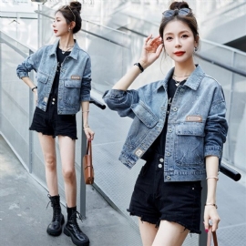 Jeans Dame Large Pocket Vintage Fashion Short Casual Jacket