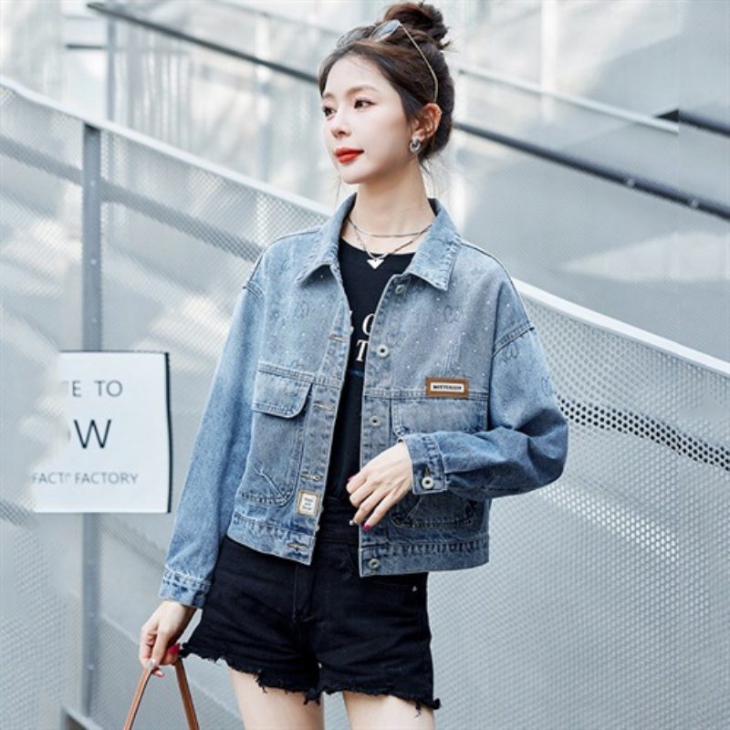 Jeans Dame Large Pocket Vintage Fashion Short Casual Jacket