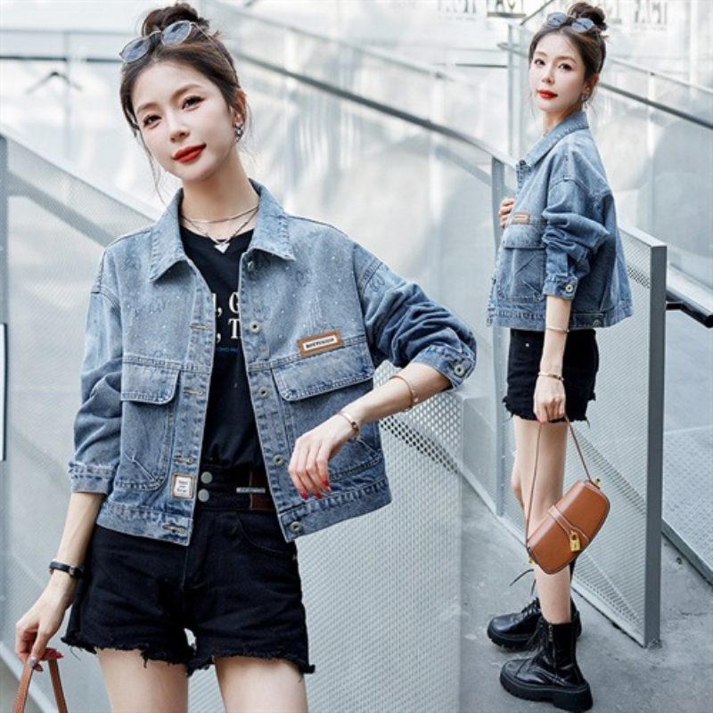 Jeans Dame Large Pocket Vintage Fashion Short Casual Jacket