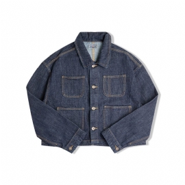 Vintage Denimjakke For Kvinner Mørkeblå Bomull Løs Jakkeslag Cropped Jakke