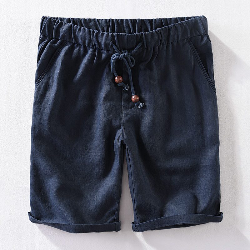 Beach Pure Lin Herreshorts Løs Casual Elastisk Midjebånd Beskåret