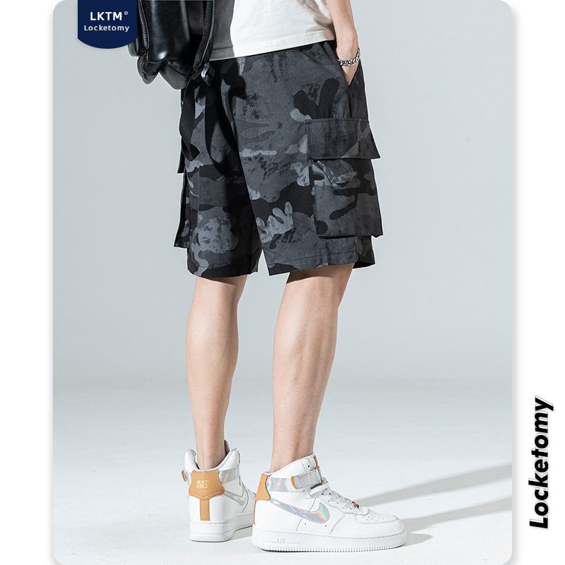 Camouflage Casual Cargo Shorts Menn Løs Straight Beach