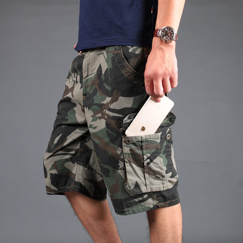 Camouflage Shorts Menn Multi-pocket Tooling Fem Poeng