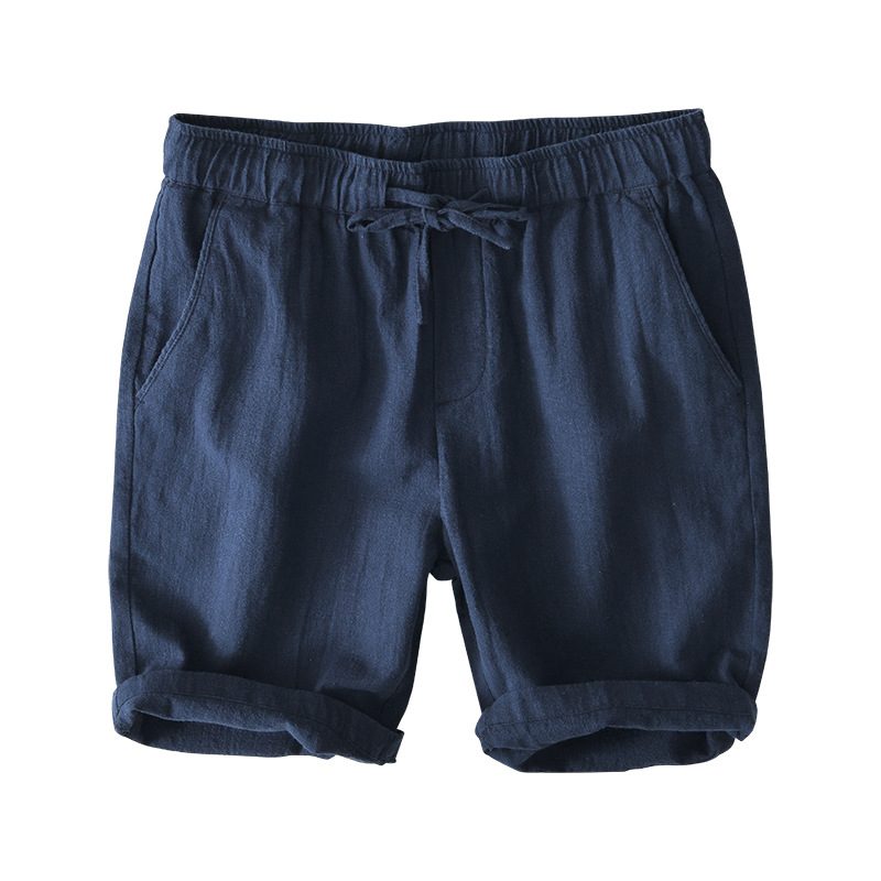 Elastisk Snøring Casual Shorts Menn Sommer Strand Løs Bomull Lin Beskjærte Bukser