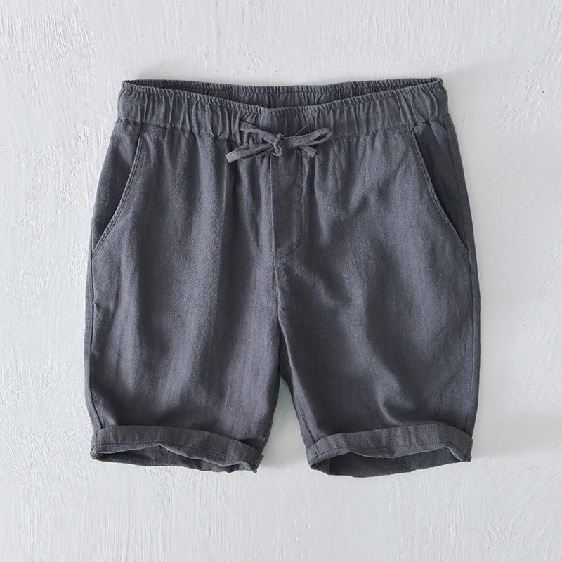 Elastisk Snøring Casual Shorts Menn Sommer Strand Løs Bomull Lin Beskjærte Bukser