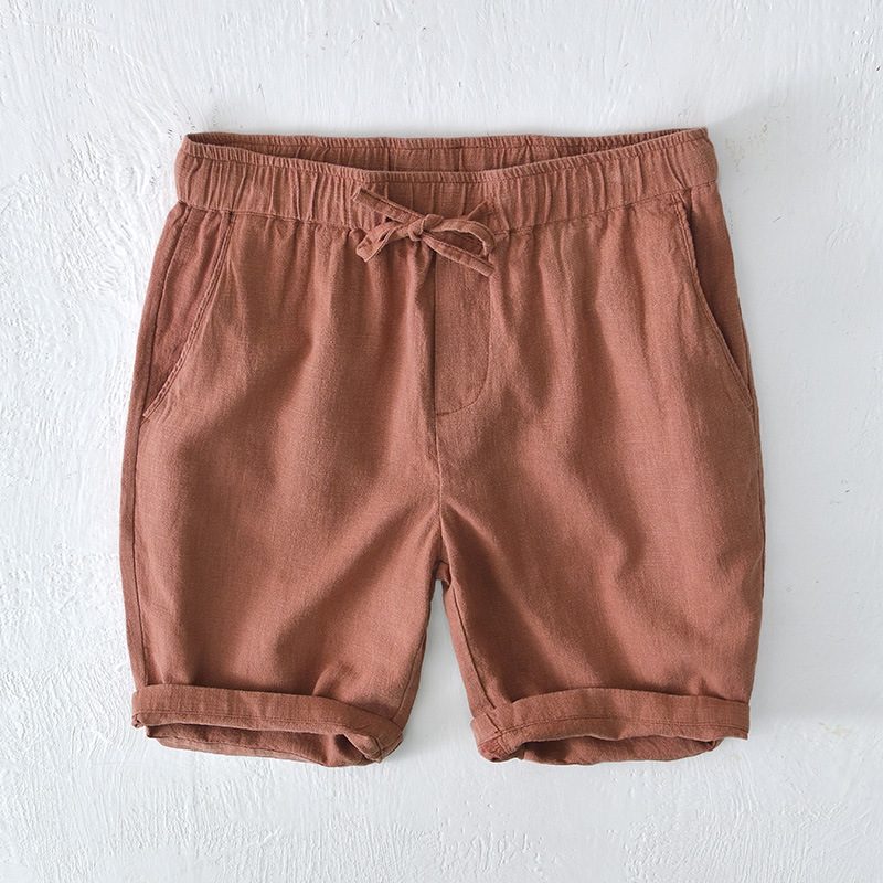 Elastisk Snøring Casual Shorts Menn Sommer Strand Løs Bomull Lin Beskjærte Bukser